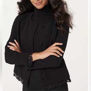 Laura Elegant Waist-length Black Blazer with Lace Detail